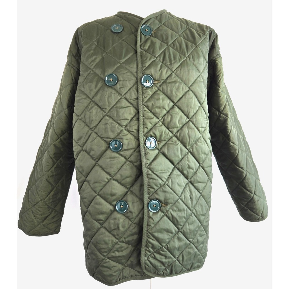 Vintage Military Green Double Button Front Quilted Liner Jacket